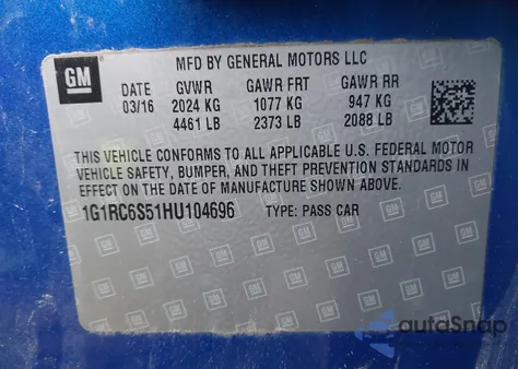 2017 Chevrolet Volt Lt из США, поврежденный, VIN 1G1RC6S51HU104696